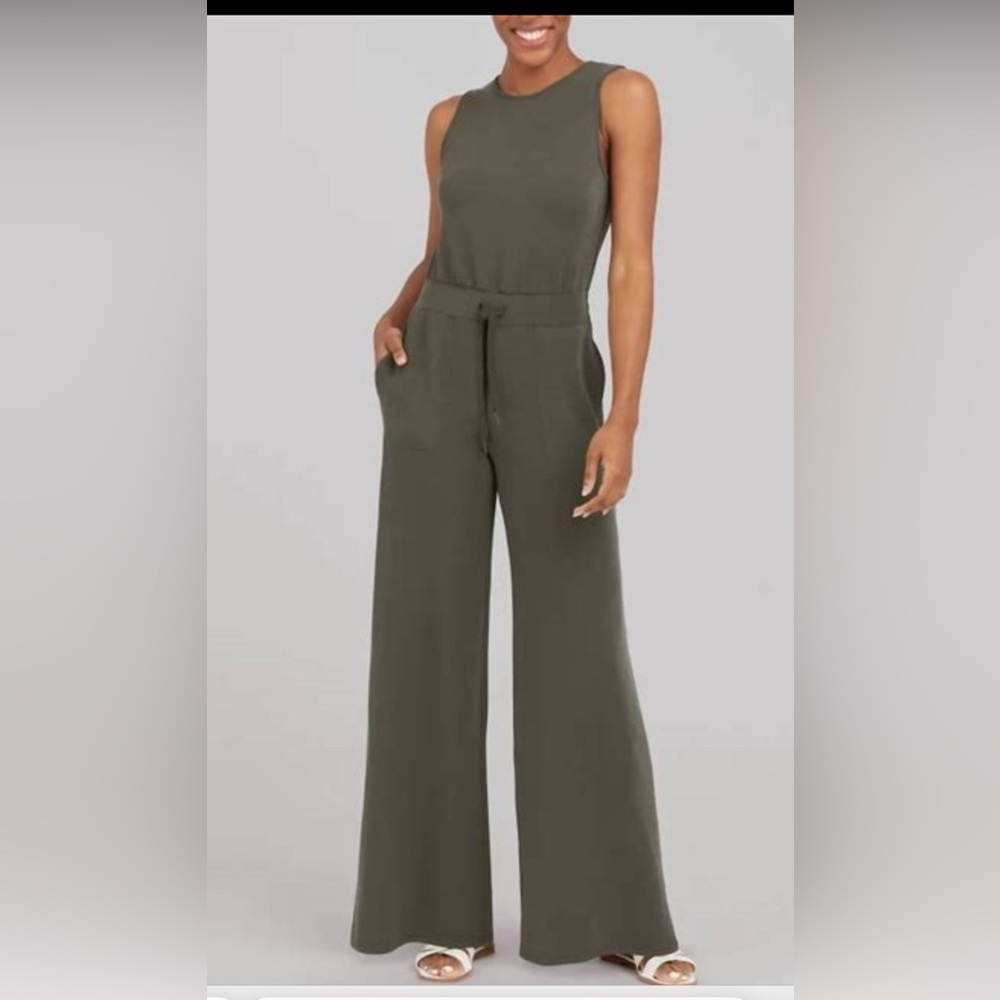 SPANX Olive Green Sleeveless Jumpsuit with Wide-Leg Design-Petite